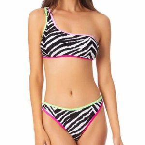 California Waves Asymmetric Bikini Swim Top Bikini Bottoms 2pc Set Zebra L